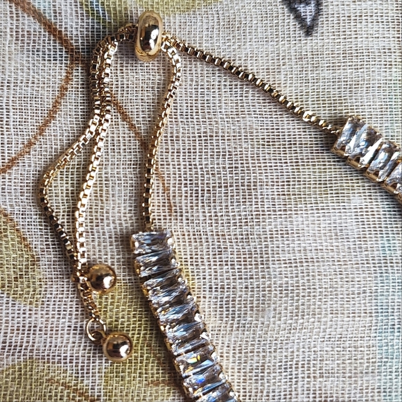 House of Harlow Gold Tone Clear Cubic Zirconia Baguette Bracelet Anklet Slider - Picture 4 of 11